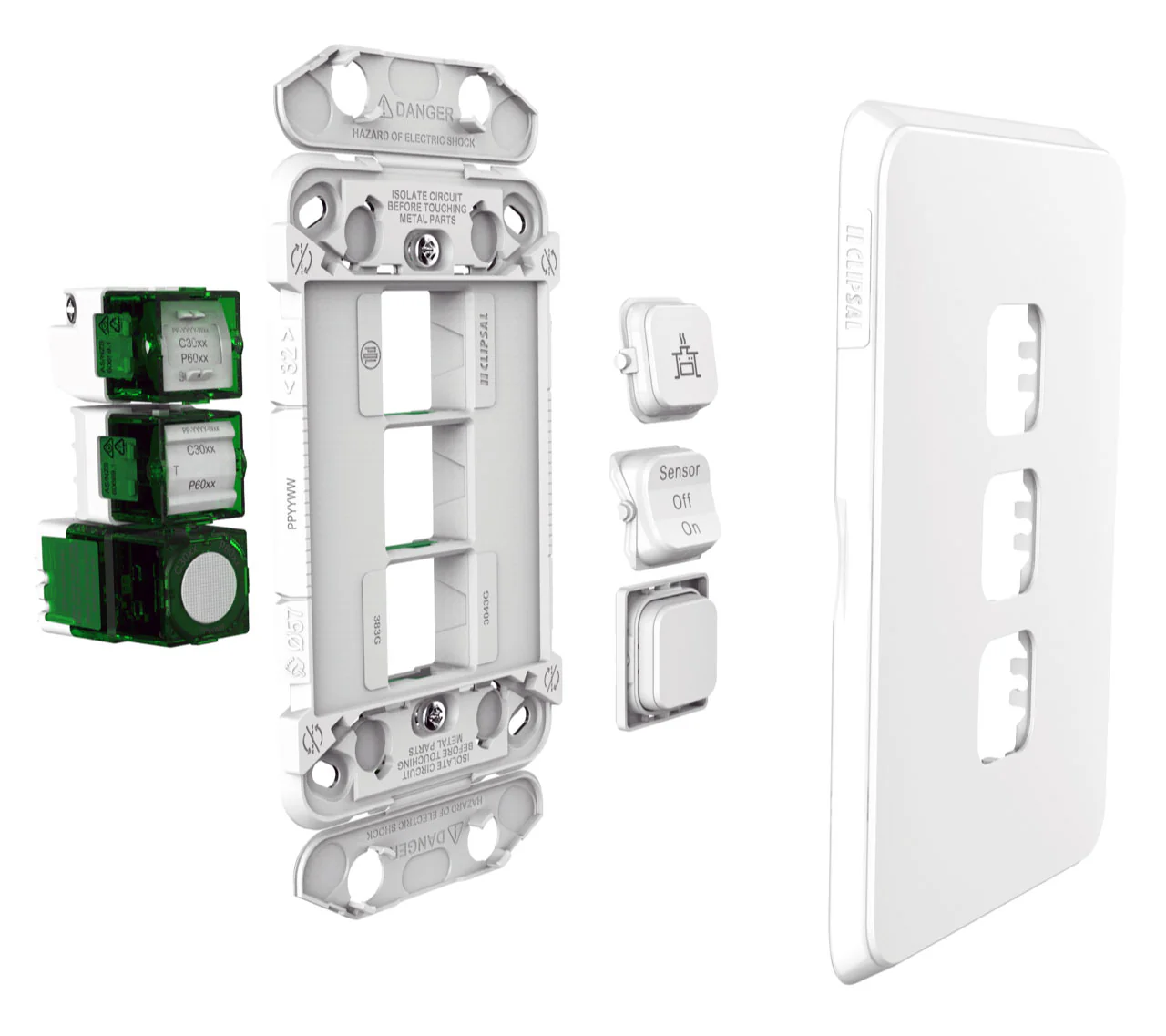 Clipsal Iconic 3 Gang Switch Plate - Skin Only, Silver Shadow - Image 2