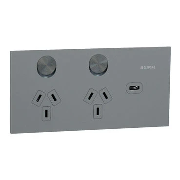 Clipsal Solis T Horizontal Double Powerpoint With USBC Platinum