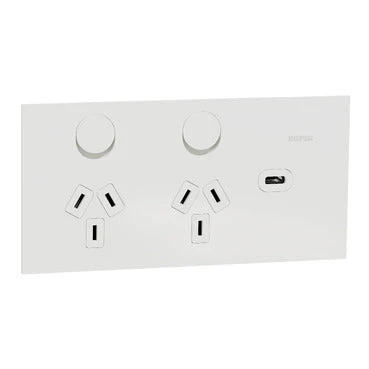 Clipsal Solis T Horizontal Double Powerpoint With USBC White Ceramic