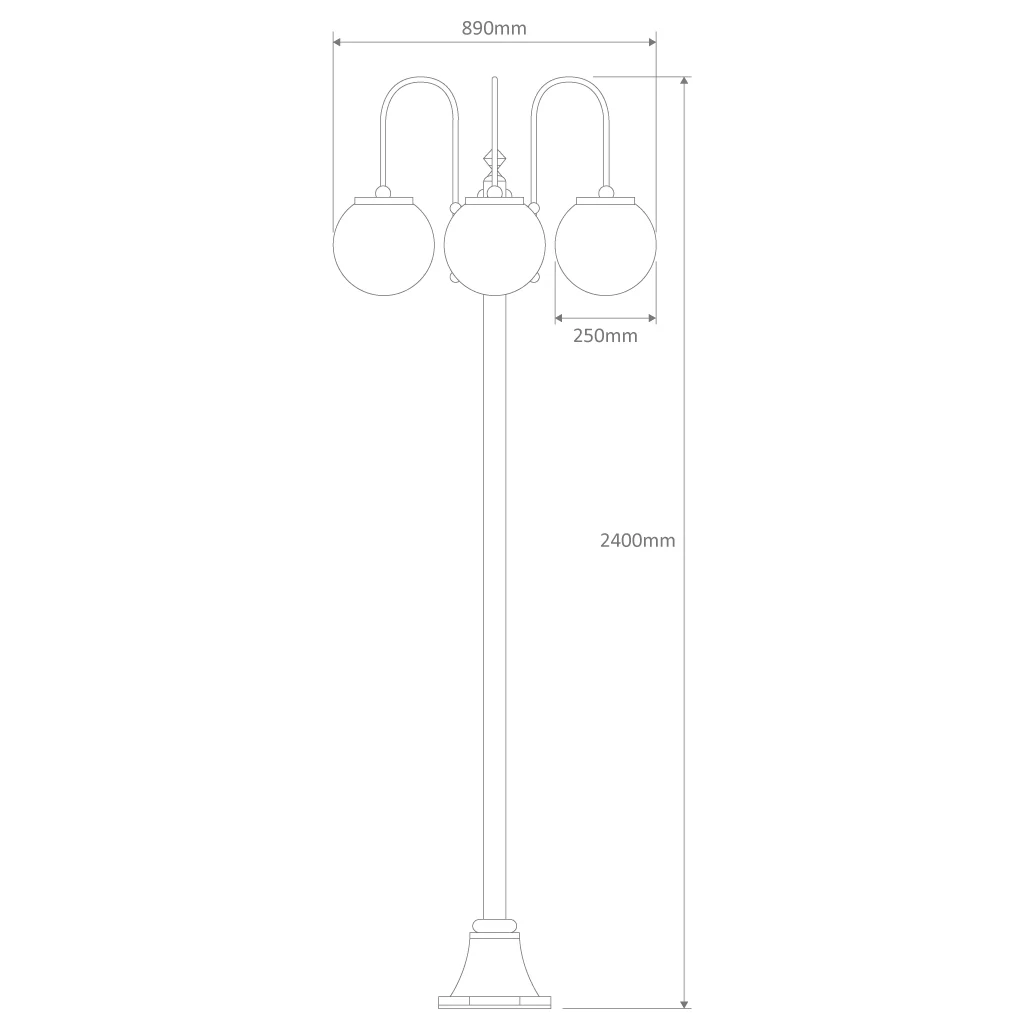 Domus Lisbon - 25cm Sphere Triple Head Tall Plain Traditional Post - Image 2