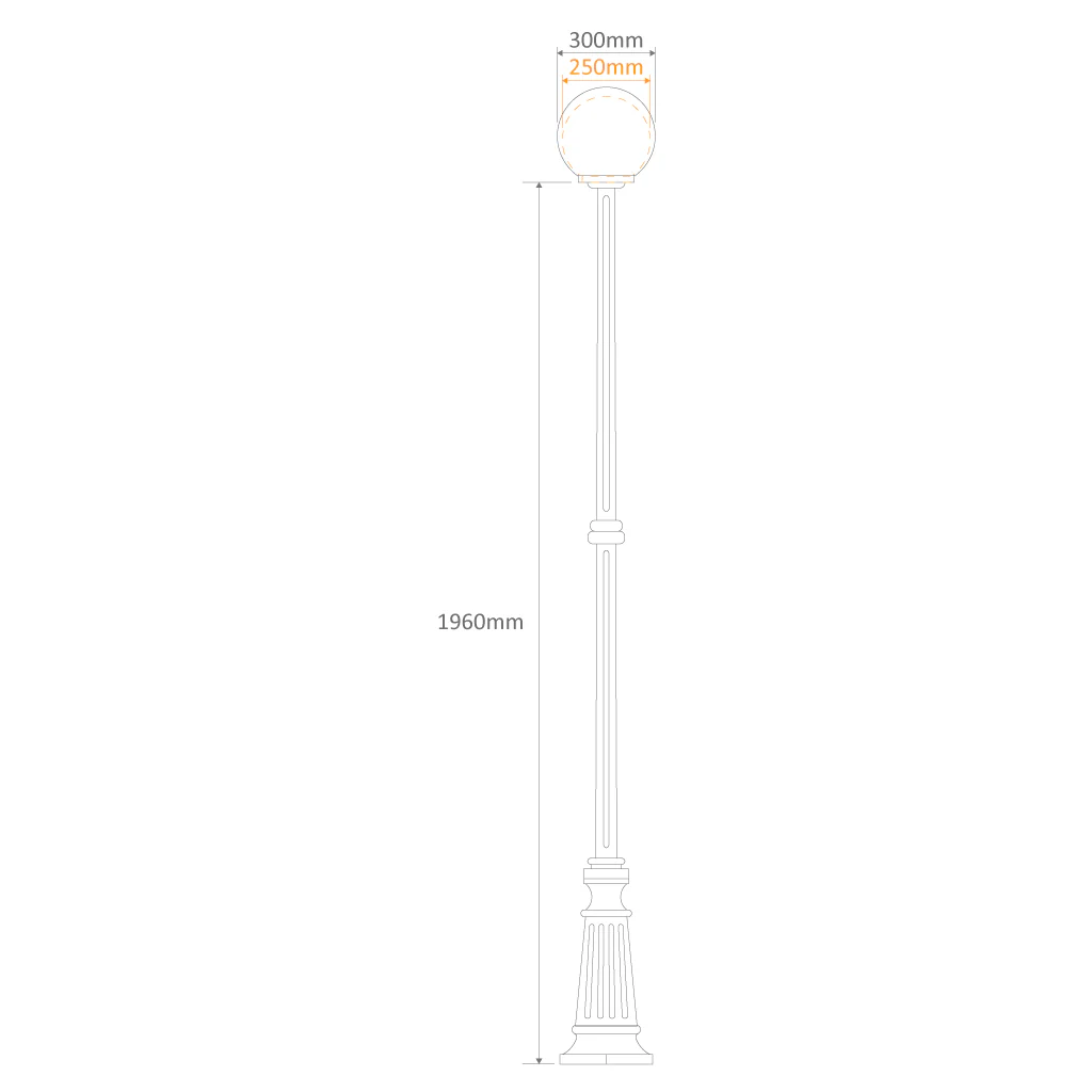 Domus Siena - 25cm Single Sphere Tall Traditional Post - Image 2